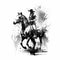 Cowboy With Running Horse Black And White. Generative AI