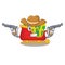 Cowboy santa sleigh with piles presents cartoon