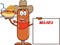 Cowboy  Sausage Cartoon Character Carrying A Hot Dog, French Fries And Cola Next To Menu Board