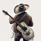 Cowboy Serenade: Stunning Cinematic Shot of Guitar-Strumming Hat-Clad Cowboy