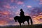 Cowboy silhouette against dawn sky