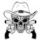 Cowboy skull in a western hat and a pair of crossed guns