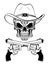 Cowboy skull in a western hat and a pair of crossed guns