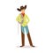 Cowboy standing and holding a rope over his shoulder western cartoon character vector Illustration