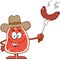 Cowboy Steak Cartoon Mascot Character Holding Up A Sausage