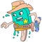 Cowboy style ice cream sheriff carrying gun guarding area security, doodle icon image kawaii