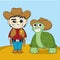 cowboy with tortoise. Vector illustration decorative design