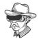 Cowboy in VR helmet glasses sketch engraving