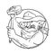 Cowboy Wild Pig Holding Barbecue Steak Drawing Black and White