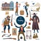 Cowboy, wild west set. Flat isolated  illustration