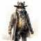 Cowboy Wolf Digital Painting: Steampunk Caninecore With Velvety Brushwork