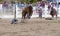 Cowboys competing in Ranch Bronc Riding