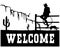 Cowboys silhouette. American Desert Cowboy welcome sign with desert  and cactuses. Vector Black silhouette of Arizona Desert