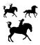 Cowgirl chasing mustang horse with lasso black vector silhouette