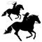 Cowgirl with lasso riding galloping horse black vector silhouette