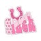 Cowgirl pink horseshoe with goos luck lettering. Cowboy western theme, wild west, texas retro american aesthetics. Hand