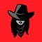 Cowgirl portrait symbol on red backdrop