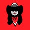 Cowgirl portrait symbol on red backdrop