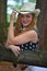 Cowgirl Pose Wooden Fence Cowboy Hat