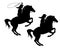 Cowgirl and rearing up horse black vector silhouette