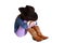 Cowgirl sitting and sulking with her head down on her knees