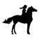 Cowgirl and standing horse black vector silhouette