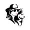 Cowgirl woman wearing sunglasses and cowboy hat with her pet dog vector head portrait