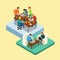 Coworking flat 3d web isometric infographic concept