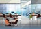 Coworking office interior modern center creative workplace environment horizontal empty workspace flat