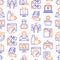 Coworking office seamless pattern with thin line icons: workplace, meeting room, conference hall, smart office, parking, reception