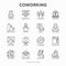 Coworking office thin line icons set: workplace, meeting room, conference hall, smart office, parking, reception, 24 hour access,