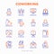 Coworking office thin line icons set: workplace, meeting room, conference hall, smart office, parking, reception, legal address,