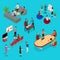 Coworking People and Equipment 3d Icons Set Isometric View. Vector