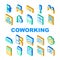 Coworking Work Office Collection Icons Set Vector