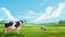 Cows on the background of sky and green grass