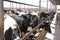 cows in a barn eating hay.