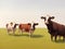 Cows graze in the meadow. Ecological livestock nutrition. AI Generated