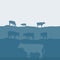 Cows silhouette graze in the field, landscape, sky