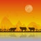 Cows silhouette at sunset Vector background illustrations