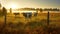 Cows on Sunrise Meadow Serene Pastoral Scene of Grazing Livestock. created with Generative AI