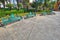 Coyoacan, Mexico-22 April, 2018: Central Coyoacan park with 3 Coyotes fountain on a weekend