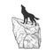 coyote howling on rock sketch vector illustration