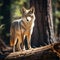 Coyote standing near a log in Yosemite National