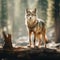 Coyote standing near a log in Yosemite National