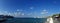 COZUMEL, MEXICO - NOVEMBER 09, 2017: Beautiful panoramic view of a Pier located in Cozumel, Mexico with a hoge cruises