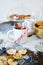 Cozy and appetizing table with a Cup of cinnamon and festive candy