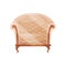 Cozy armchair with beige trim. Wooden chair. Classic furniture for living room. Object for home interior. Flat vector