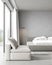 Cozy armchair in minimalist bedroom interior design, concrete wall, 3d rendering