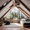 A cozy attic bedroom with wooden beams and a cozy reading corner3