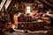 A cozy attic with old trunks filled with vintage Christmas decorations and memories